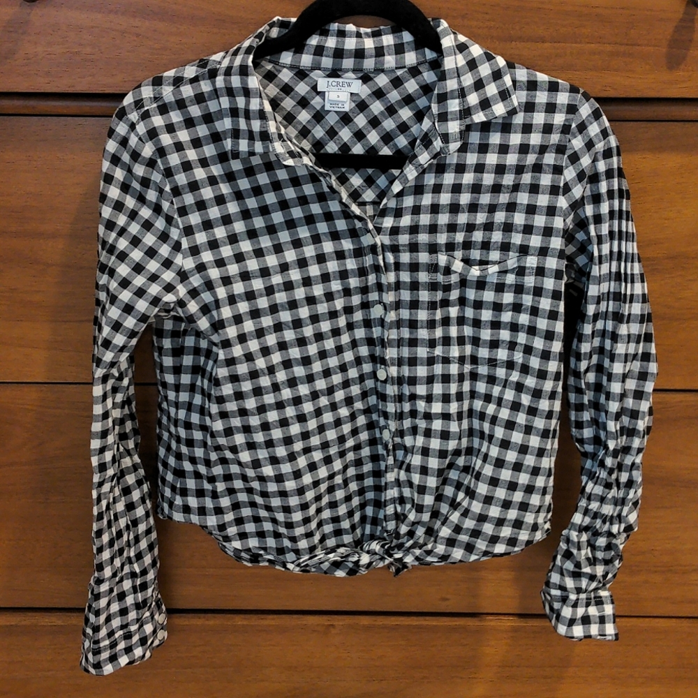 JCrew Gingham Tie Front Button Down
